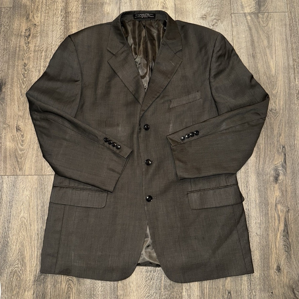 Versini Cashmere Wool Sport Coat Mens 46R Greenish Gray Check Blazer Suit Jacket